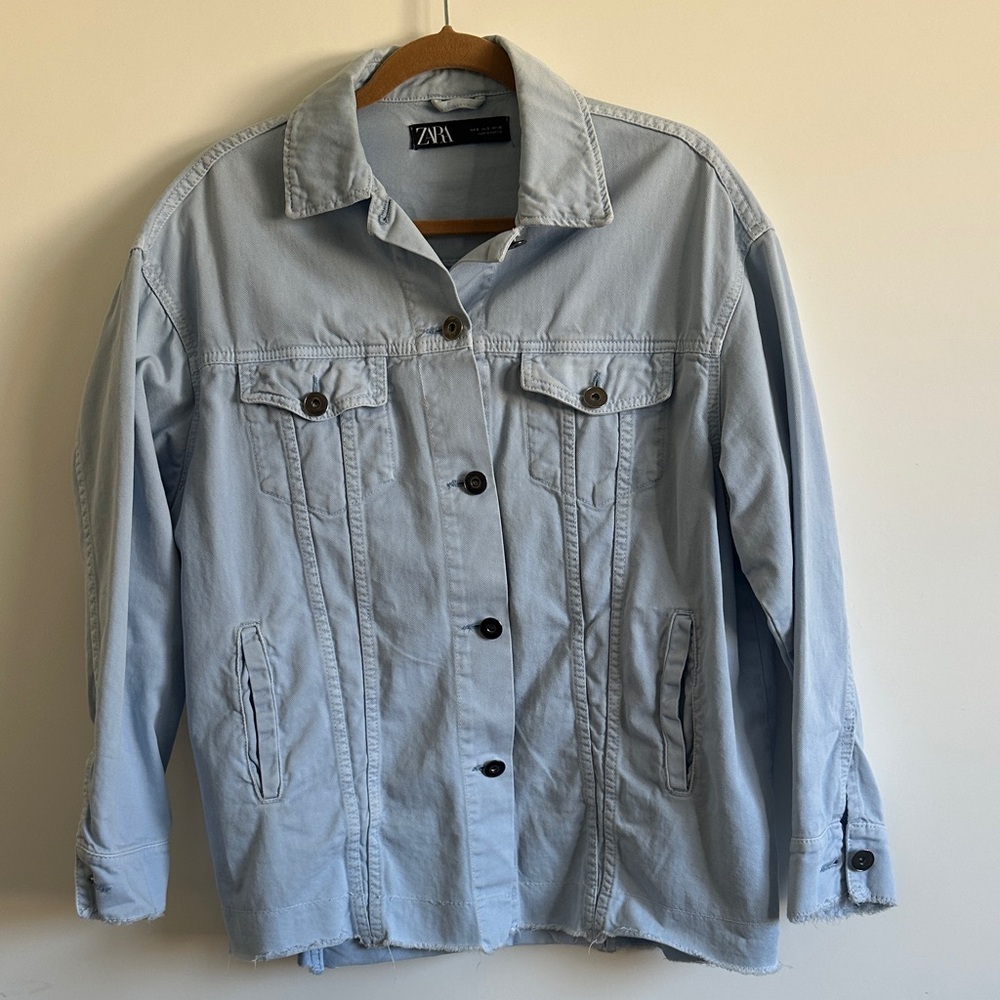Zara Pale Blue Oversized Denim Jacket Size Small